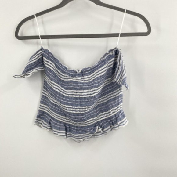 Salty‎ Lemon Womens Top Vista Blue Striped Off Shoulder Crop Top Size S - Picture 4 of 4